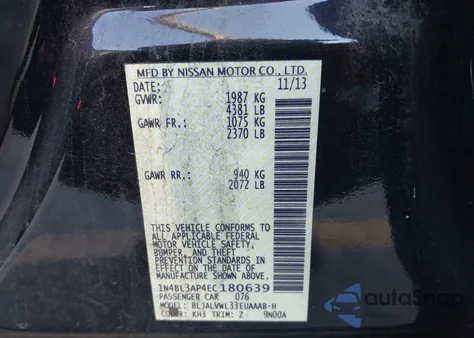 2014 Nissan Altima 3.5 Sl from USA, damaged, VIN 1N4BL3AP4EC180639